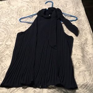 H&M Sleeveless Navy Blue Pleated Top w neck  tie